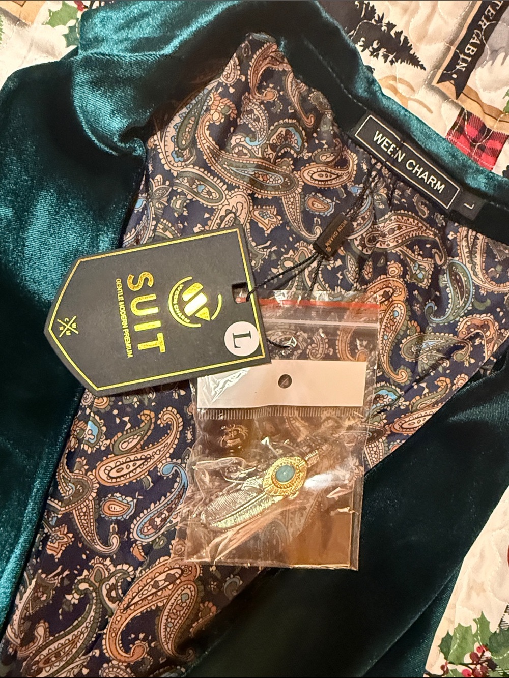 Men's DEEP GREEN Velvet Sport Blazer with Paisley Lining